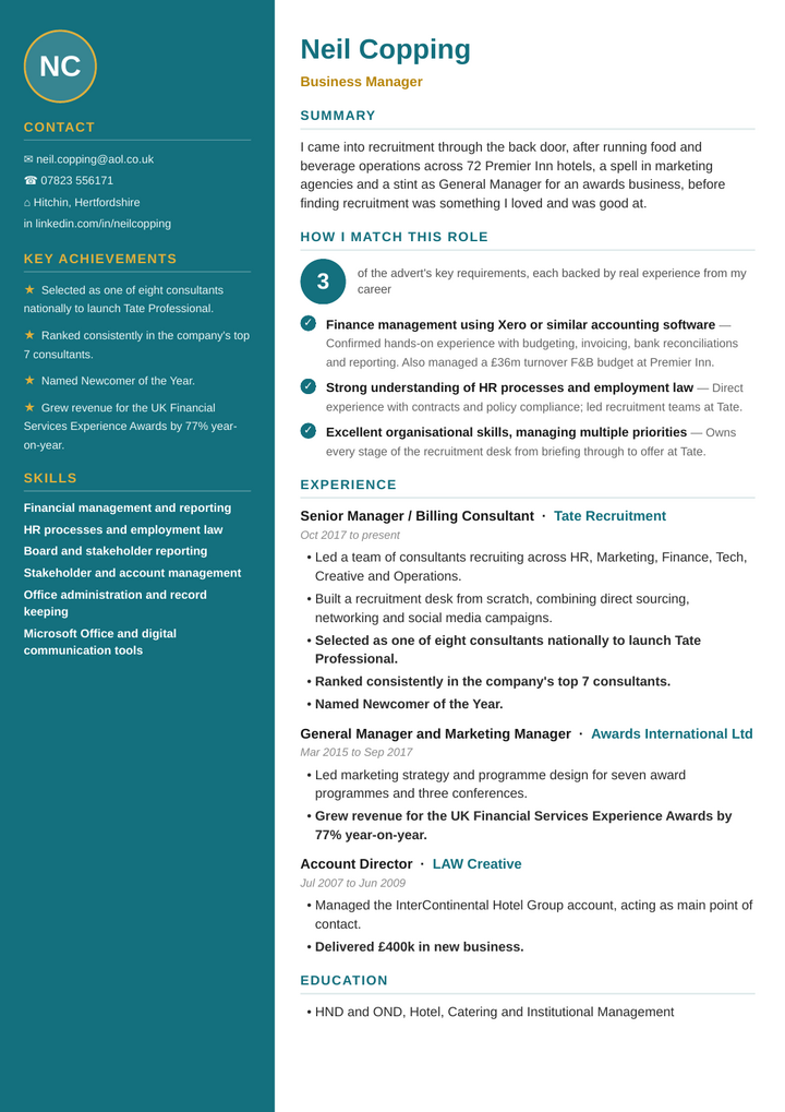 After: a clean, tailored designer CV